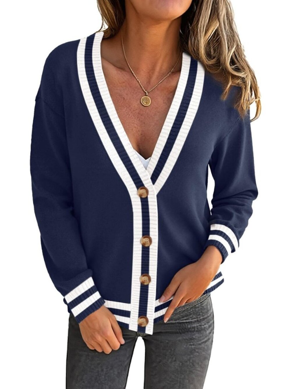Women's Button Down Cardigan Sweaters Fall Loose Long Sleeve Jacket